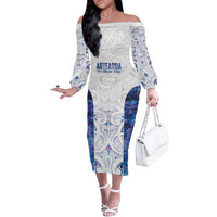Custom New Zealand Aotearoa Off The Shoulder Long Sleeve Dress Purple Maori Paua Shell Indigenous - Polynesian Pride