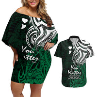 Your Matter Suicide Prevention Couples Matching Off Shoulder Short Dress and Hawaiian Shirt Green Polynesian Tribal LT9 Green - Polynesian Pride