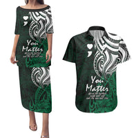 Your Matter Suicide Prevention Couples Matching Puletasi Dress and Hawaiian Shirt Green Polynesian Tribal LT9 Green - Polynesian Pride