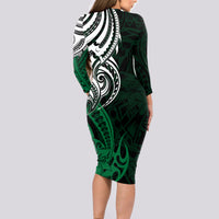 Your Matter Suicide Prevention Long Sleeve Bodycon Dress Green Polynesian Tribal LT9 - Polynesian Pride