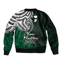 Your Matter Suicide Prevention Sleeve Zip Bomber Jacket Green Polynesian Tribal LT9 - Polynesian Pride
