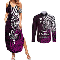 Your Matter Suicide Prevention Couples Matching Summer Maxi Dress and Long Sleeve Button Shirts Pink Polynesian Tribal LT9 Pink - Polynesian Pride