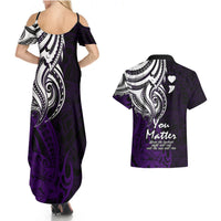 Your Matter Suicide Prevention Couples Matching Summer Maxi Dress and Hawaiian Shirt Purple Polynesian Tribal LT9 - Polynesian Pride