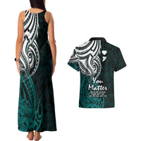 Your Matter Suicide Prevention Couples Matching Tank Maxi Dress and Hawaiian Shirt Turqoise Polynesian Tribal LT9 - Polynesian Pride