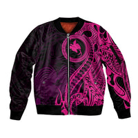 Papua New Guinea Island Sleeve Zip Bomber Jacket Bird of Paradise with Pink Polynesian Tribal LT9 Unisex Pink - Polynesian Pride