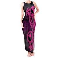 Papua New Guinea Island Tank Maxi Dress Bird of Paradise with Pink Polynesian Tribal LT9 Women Pink - Polynesian Pride