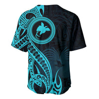 Papua New Guinea Island Baseball Jersey Bird of Paradise with Aqua Polynesian Tribal LT9 - Polynesian Pride