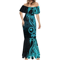 Papua New Guinea Island Mermaid Dress Bird of Paradise with Aqua Polynesian Tribal LT9 - Polynesian Pride