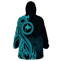 Papua New Guinea Island Wearable Blanket Hoodie Bird of Paradise with Aqua Polynesian Tribal LT9 - Polynesian Pride