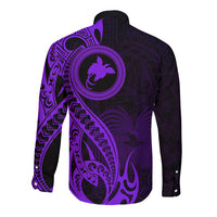 Papua New Guinea Island Long Sleeve Button Shirt Bird of Paradise with Purple Polynesian Tribal LT9 - Polynesian Pride