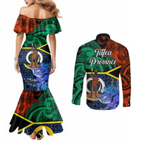 Tafea Day Couples Matching Mermaid Dress and Long Sleeve Button Shirts Vanuatu Sand Drawing With Polynesian Pattern LT9 - Polynesian Pride
