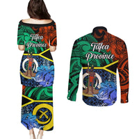 Tafea Day Couples Matching Puletasi Dress and Long Sleeve Button Shirts Vanuatu Sand Drawing With Polynesian Pattern LT9 - Polynesian Pride