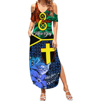 Tafea Day Summer Maxi Dress Vanuatu Sand Drawing With Polynesian Pattern LT9 Women Blue - Polynesian Pride