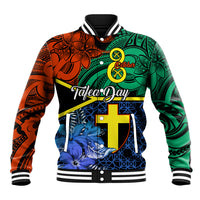Personalised Tafea Day Baseball Jacket Vanuatu Sand Drawing With Polynesian Pattern LT9 Unisex Blue - Polynesian Pride