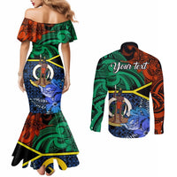Personalised Tafea Day Couples Matching Mermaid Dress and Long Sleeve Button Shirts Vanuatu Sand Drawing With Polynesian Pattern LT9 - Polynesian Pride