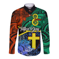 Personalised Tafea Day Long Sleeve Button Shirt Vanuatu Sand Drawing With Polynesian Pattern LT9 Unisex Blue - Polynesian Pride