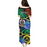 Personalised Tafea Day Puletasi Vanuatu Sand Drawing With Polynesian Pattern LT9 - Polynesian Pride