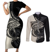 personalised-polynesia-fishing-couples-matching-short-sleeve-bodycon-dress-and-long-sleeve-button-shirts-with-maori-hei-matau-fish-hook-gold-art