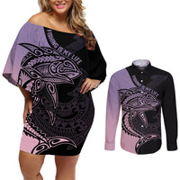 personalised-polynesia-fishing-couples-matching-off-shoulder-short-dress-and-long-sleeve-button-shirts-with-maori-hei-matau-fish-hook-pastel-art