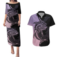 Personalised Polynesia Fishing Couples Matching Puletasi Dress and Hawaiian Shirt With Maori Hei Matau Fish Hook Pastel Art LT9 Pastel - Polynesian Pride