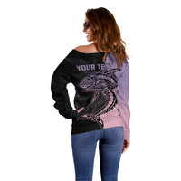 Personalised Polynesia Fishing Off Shoulder Sweater With Maori Hei Matau Fish Hook Pastel Art LT9 - Polynesian Pride