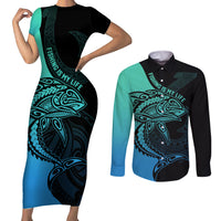 personalised-polynesia-fishing-couples-matching-short-sleeve-bodycon-dress-and-long-sleeve-button-shirts-with-maori-hei-matau-fish-hook-turquoise-art