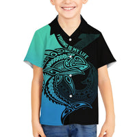 Personalised Polynesia Fishing Hawaiian Shirt With Maori Hei Matau Fish Hook Turquoise Art LT9 - Polynesian Pride