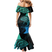 Personalised Polynesia Fishing Mermaid Dress With Maori Hei Matau Fish Hook Turquoise Art LT9 - Polynesian Pride