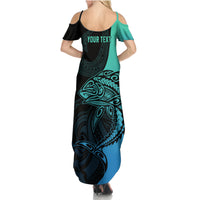 Personalised Polynesia Fishing Summer Maxi Dress With Maori Hei Matau Fish Hook Turquoise Art LT9 - Polynesian Pride