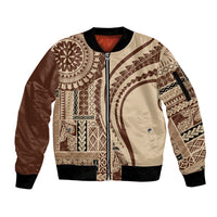 Samoa Siapo Arty Sleeve Zip Bomber Jacket Brown Style LT9 Unisex Brown - Polynesian Pride