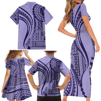 Samoa Siapo Arty Family Matching Short Sleeve Bodycon Dress and Hawaiian Shirt Purple Style LT9 - Polynesian Pride