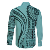Samoa Siapo Arty Family Matching Long Sleeve Bodycon Dress and Hawaiian Shirt Turquoise Style LT9 - Polynesian Pride