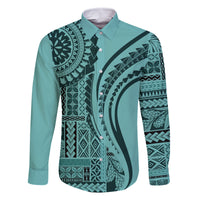 Samoa Siapo Arty Family Matching Tank Maxi Dress and Hawaiian Shirt Turquoise Style LT9 Dad's Shirt - Long Sleeve Turquoise - Polynesian Pride