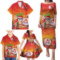 Personalised Wishes in Tahitian Christmas Family Matching Puletasi Dress and Hawaiian Shirt French Polynesia Santa Beach LT9 - Polynesian Pride