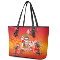 Personalised Wishes in Tahitian Christmas Leather Tote Bag French Polynesia Santa Beach LT9 - Polynesian Pride
