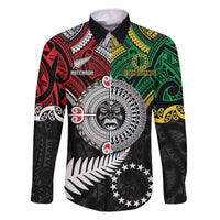 Aotearoa and Cook Islands Mo Te Tiriti Family Matching Off The Shoulder Long Sleeve Dress and Hawaiian Shirt New Zealand Honour The Treaty Ake!Ake!Ake!