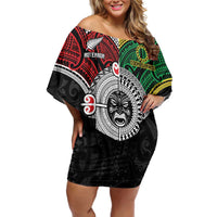 Aotearoa and Cook Islands Mo Te Tiriti Off Shoulder Short Dress New Zealand Honour The Treaty Ake!Ake!Ake!