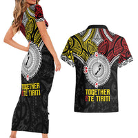 Aotearoa and Niue Mo Te Tiriti Couples Matching Short Sleeve Bodycon Dress and Hawaiian Shirt New Zealand Honour The Treaty Ake!Ake!Ake!