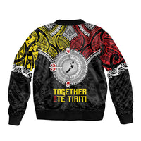 Aotearoa and Niue Mo Te Tiriti Sleeve Zip Bomber Jacket New Zealand Honour The Treaty Ake!Ake!Ake!