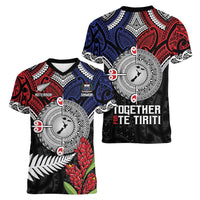 Aotearoa and Samoa Mo Te Tiriti Women V-Neck T-Shirt Tangata Moana Stand with Tangata Whenua
