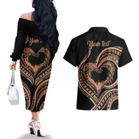 Personalised Valentines Day Romantic Lovers Couples Matching Off The Shoulder Long Sleeve Dress and Hawaiian Shirt LT9 - Polynesian Pride
