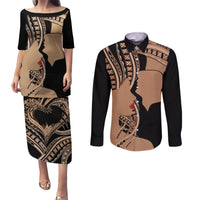 Personalised Valentines Day Romantic Lovers Couples Matching Puletasi and Long Sleeve Button Shirt LT9 Gold - Polynesian Pride