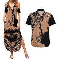 Personalised Valentines Day Romantic Lovers Couples Matching Summer Maxi Dress and Hawaiian Shirt LT9 Gold - Polynesian Pride