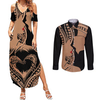 Personalised Valentines Day Romantic Lovers Couples Matching Summer Maxi Dress and Long Sleeve Button Shirt LT9 Gold - Polynesian Pride
