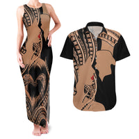 Personalised Valentines Day Romantic Lovers Couples Matching Tank Maxi Dress and Hawaiian Shirt LT9 Gold - Polynesian Pride