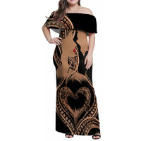 Personalised Valentines Day Romantic Lovers Family Matching Off Shoulder Maxi Dress and Hawaiian Shirt LT9 Mom's Dress Gold - Polynesian Pride