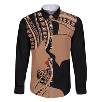 Personalised Valentines Day Romantic Lovers Family Matching Short Sleeve Bodycon Dress and Hawaiian Shirt LT9 Dad's Shirt - Long Sleeve Gold - Polynesian Pride