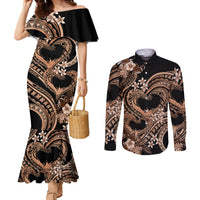 Polynesia Valentines Day Forever In My Heart Tattoo Couples Matching Mermaid Dress and Long Sleeve Button Shirt Gold Style LT9 Gold - Polynesian Pride