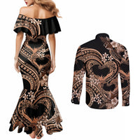 Polynesia Valentines Day Forever In My Heart Tattoo Couples Matching Mermaid Dress and Long Sleeve Button Shirt Gold Style LT9 - Polynesian Pride