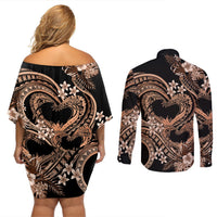 Polynesia Valentines Day Forever In My Heart Tattoo Couples Matching Off Shoulder Short Dress and Long Sleeve Button Shirt Gold Style LT9 - Polynesian Pride